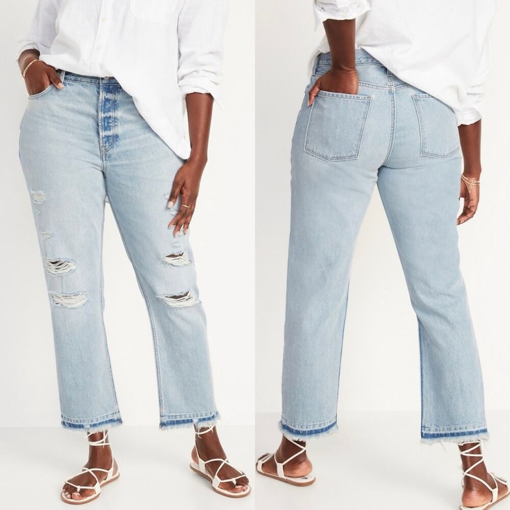 Old Navy High-Waisted Slouchy Straight Distressed Non-Stretch Jean Nessa Wash 18
